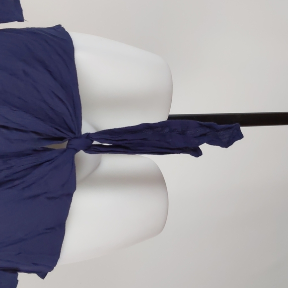 Jeanswest Top Size 8 Navy Blue 3/4 Sleeves Round Neck Tie-up Front Hi-Low Hem - Picture 7 of 14